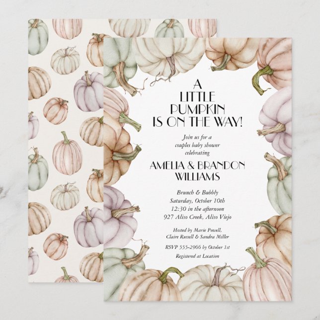 Pastel Pumpkins Neutral Baby Shower Invitation (Front/Back)
