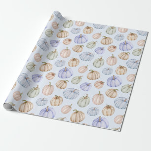 Pastel Pumpkins on Blue Wrapping Paper