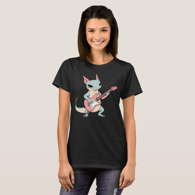 Pastel Punk Rock Axolotl Guitar Player Soft Grunge T-Shirt (Front Full)