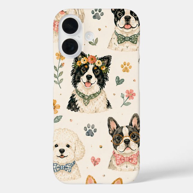 Pastel Puppy Seamless Pattern | Hand-Painted Dog F Case-Mate iPhone Case (Back)