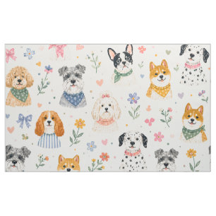 Pastel Puppy Seamless Pattern   Hand-Painted Dog  Fabric