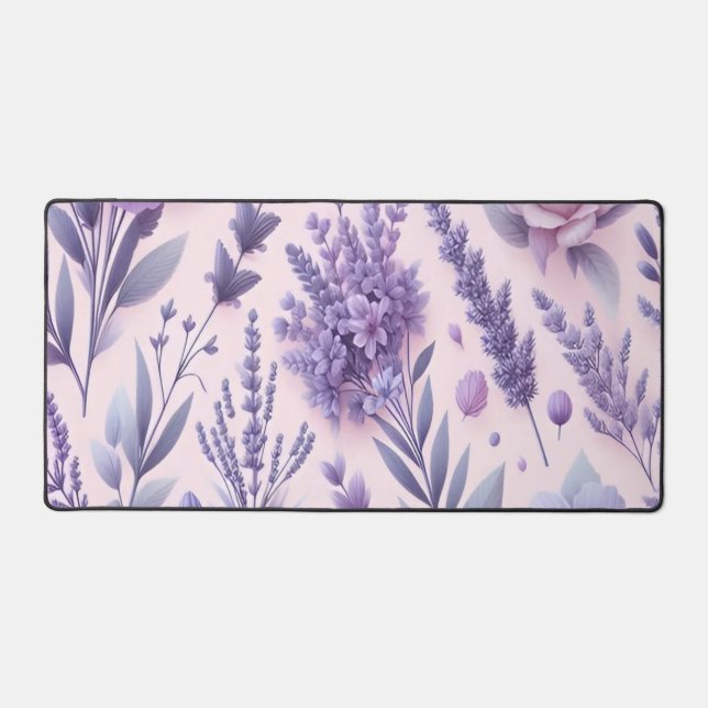 Pastel Purple Aesthetic Lavender Flower Desk Mat (Front)