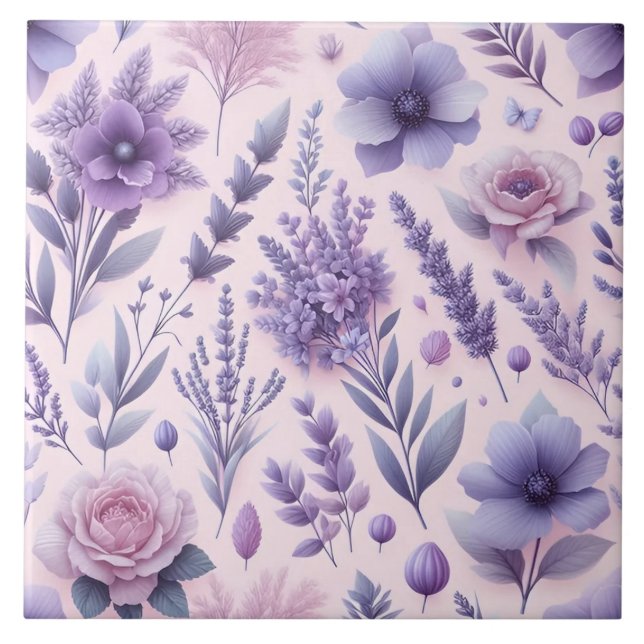 Pastel Purple Aesthetic Lavender Flower Tile (Front)