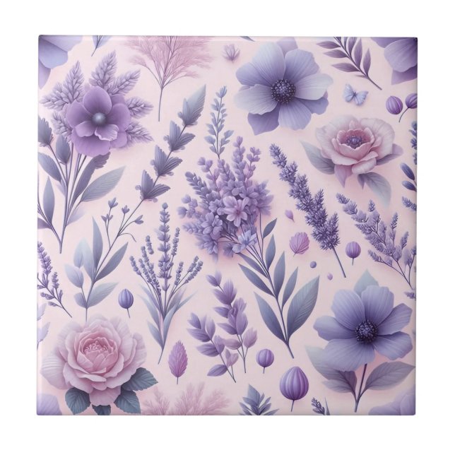 Pastel Purple Aesthetic Lavender Flower Tile (Front)