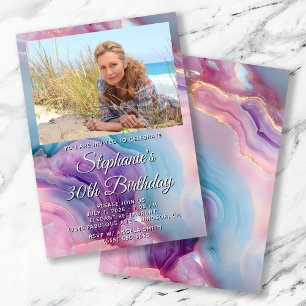 Pastel Purple Agate Photo Border 30th Birthday Invitation