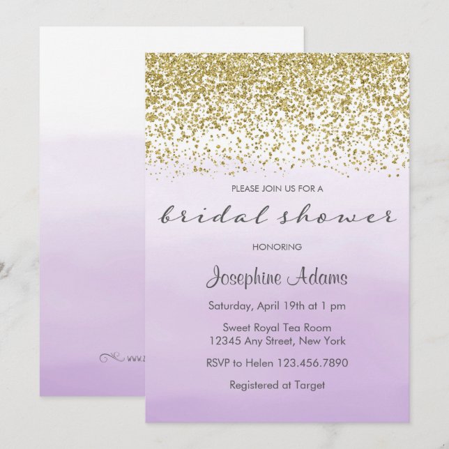 Pastel Purple and Gold Bridal Shower Invitation (Front/Back)