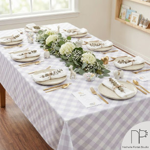Pastel Purple and Grey Gingham Tablecloth