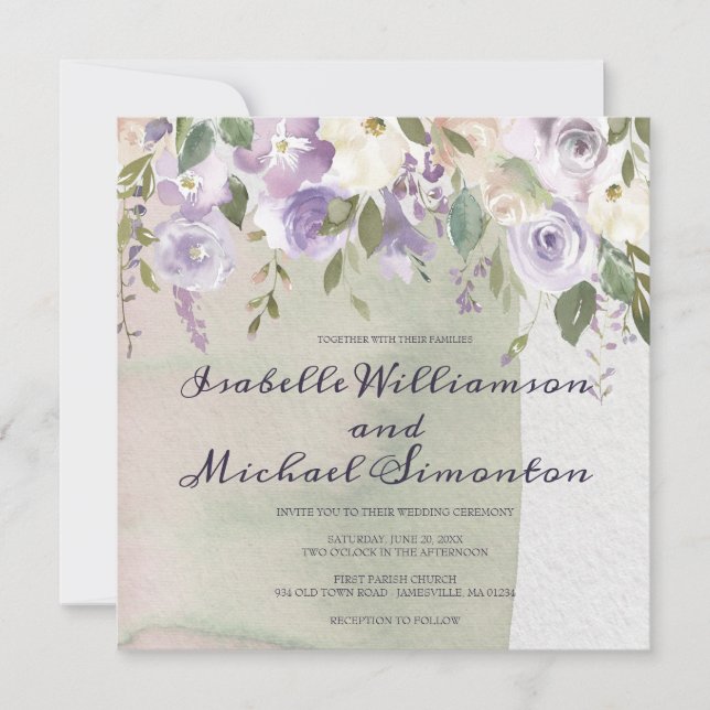 Pastel Purple and Ivory Wedding Invitations (Front)