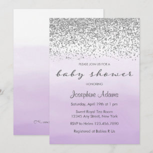 Pastel Purple and Silver Baby Shower Invitation