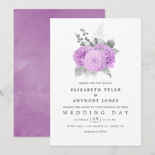 Pastel Purple and Silver Vintage Rose Wedding Invitation