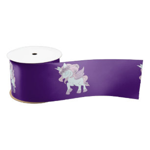 Pastel Purple and White Unicorns   Satin Ribbon