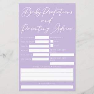 Pastel Purple Baby Shower Predictions Advice Card