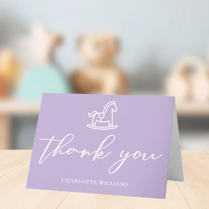 Pastel Purple Baby Shower Rocking Horse Custom Thank You Card