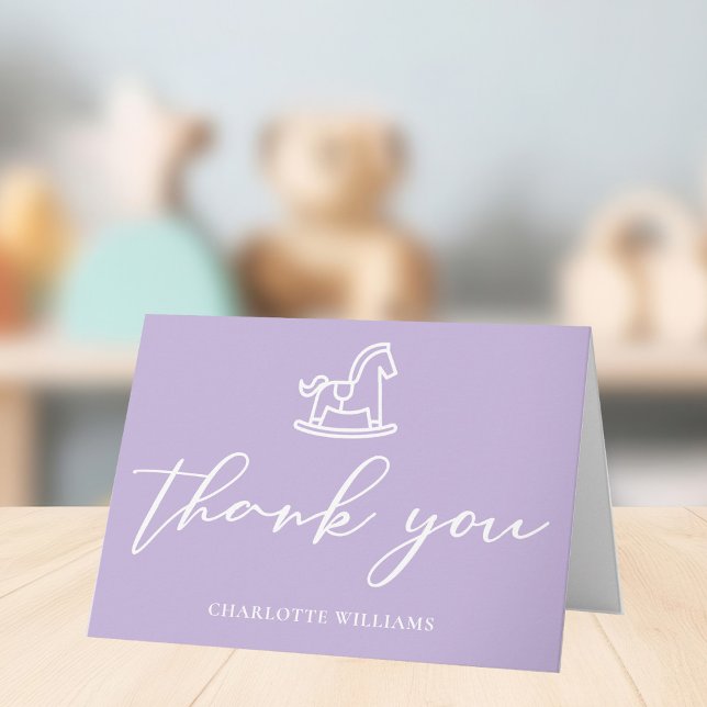 Pastel Purple Baby Shower Rocking Horse Custom Thank You Card (Creator Uploaded)