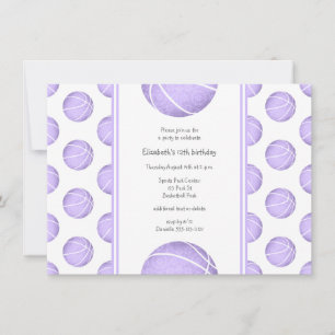 pastel purple basketballs pattern sports party invitation