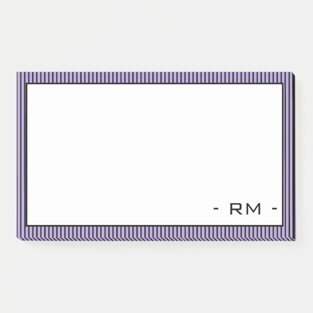 Pastel Purple Black Striped Border | Monogram  Post-it Notes (Front)