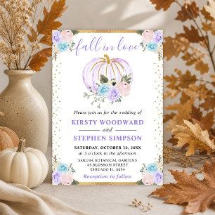 Pastel Purple & Blue Floral Pumpkins Fall Wedding Invitation
