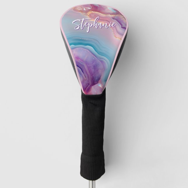 Pastel Purple Blue Pink Agate Golf Head Cover (Front)