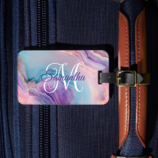 Pastel Purple Blue Pink Agate Luggage Tag