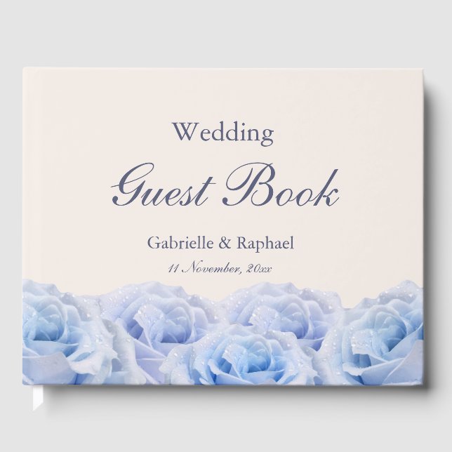 Pastel Purple Blue Roses Champagne Elegant Wedding Guest Book (Front)