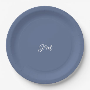 Pastel purple blue solid colour trendy initial nam paper plate