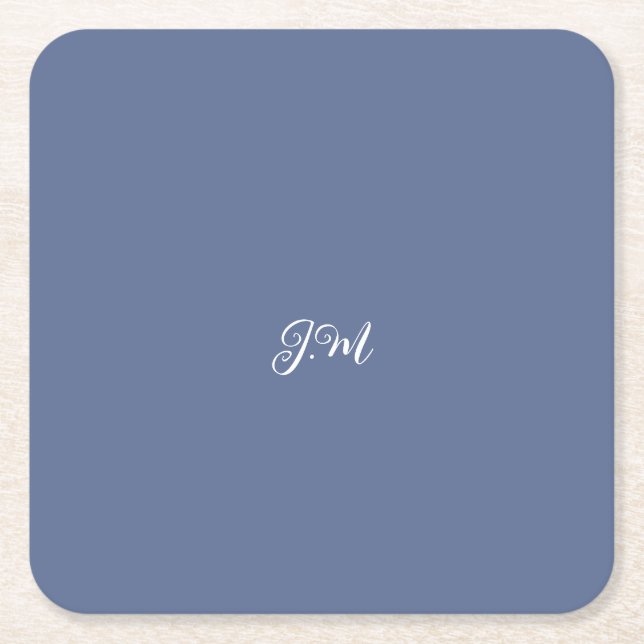 Pastel purple blue solid colour trendy initial nam square paper coaster (Front)