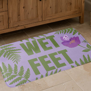 Pastel Purple Butterfly On Flower & Ferns Bath Mat
