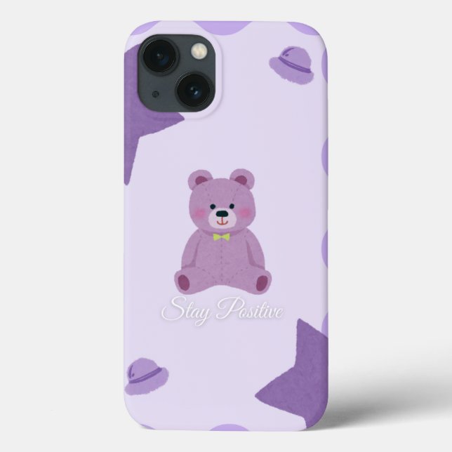 Pastel Purple Cosmic Teddy Bear iPhone 13 Case (Back)