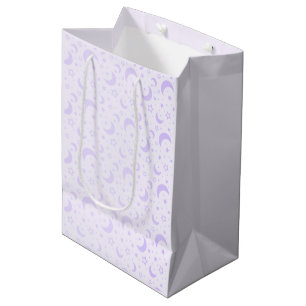 Pastel Purple Crescent Moons and Stars Halloween Medium Gift Bag