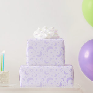 Pastel Purple Crescent Moons and Stars Halloween Wrapping Paper