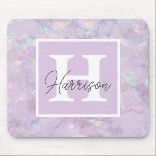 Pastel Purple Crystal Geode Monogram Name Mouse Mat