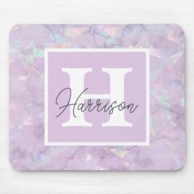 Pastel Purple Crystal Geode Monogram Name   Mouse Mat (Front)