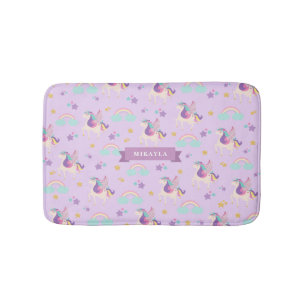 Pastel Purple   Cute Rainbow Unicorn Kids Bath Mat
