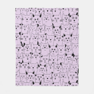 Pastel Purple Cute Suspicious Kitties Cats Pattern Fleece Blanket