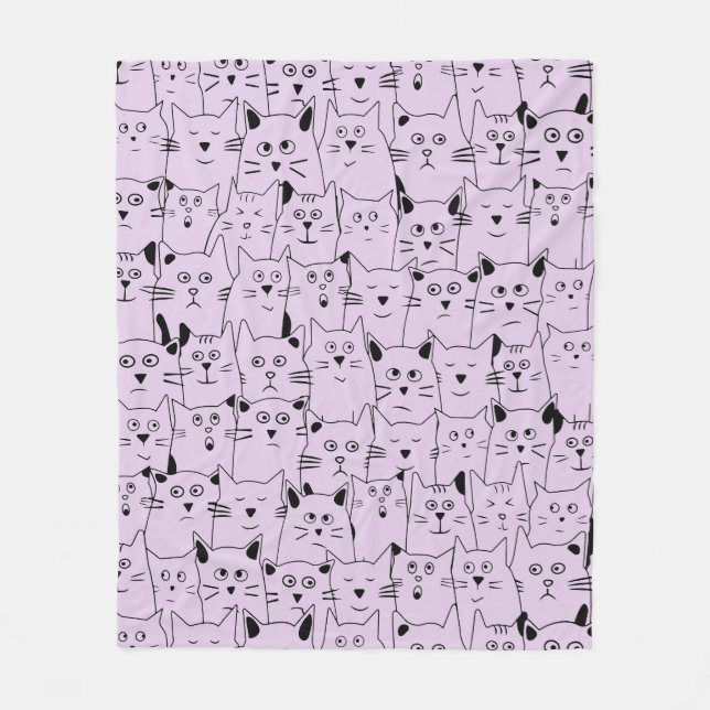 Pastel Purple Cute Suspicious Kitties Cats Pattern Fleece Blanket (Front)