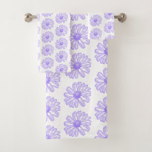 Pastel Purple Daisy Flower Print, Hippie Floral Bath Towel Set