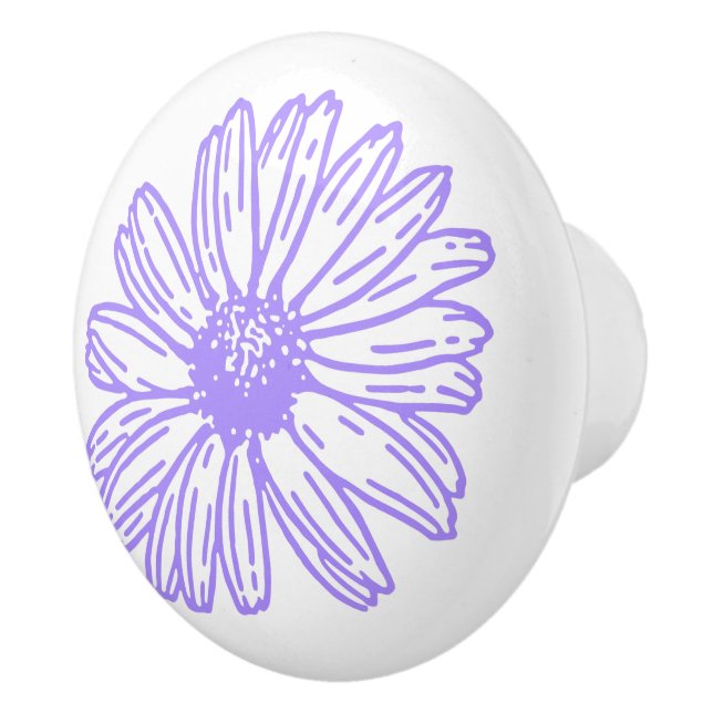 Pastel Purple Daisy Flower Print, Hippie Floral Ceramic Knob (Right)