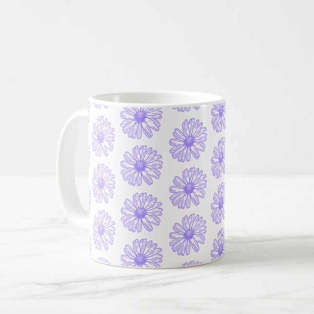 Pastel Purple Daisy Flower Print, Hippie Floral Coffee Mug (Front Left)