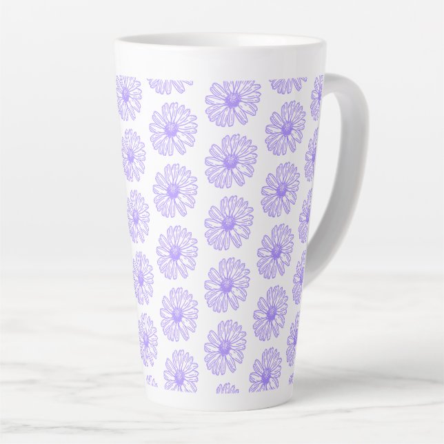 Pastel Purple Daisy Flower Print, Hippie Floral Latte Mug (Right Angle)