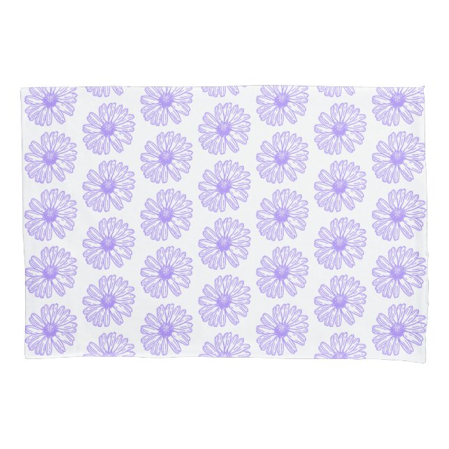 Pastel Purple Daisy Flower Print, Hippie Floral Pillowcase (Front)