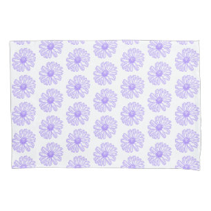 Pastel Purple Daisy Flower Print, Hippie Floral Pillowcase