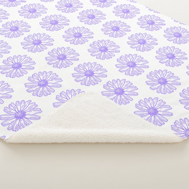 Pastel Purple Daisy Flower Print, Hippie Floral Sherpa Blanket (3/4)