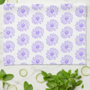 Pastel Purple Daisy Flower Print, Hippie Floral Tea Towel