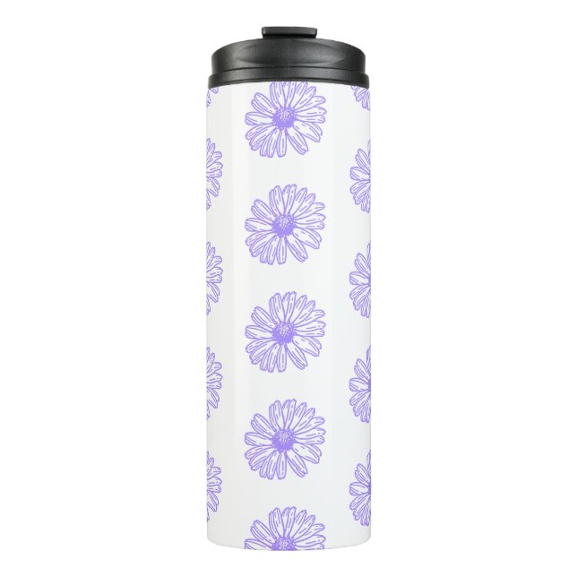 Pastel Purple Daisy Flower Print, Hippie Floral Thermal Tumbler (Front)