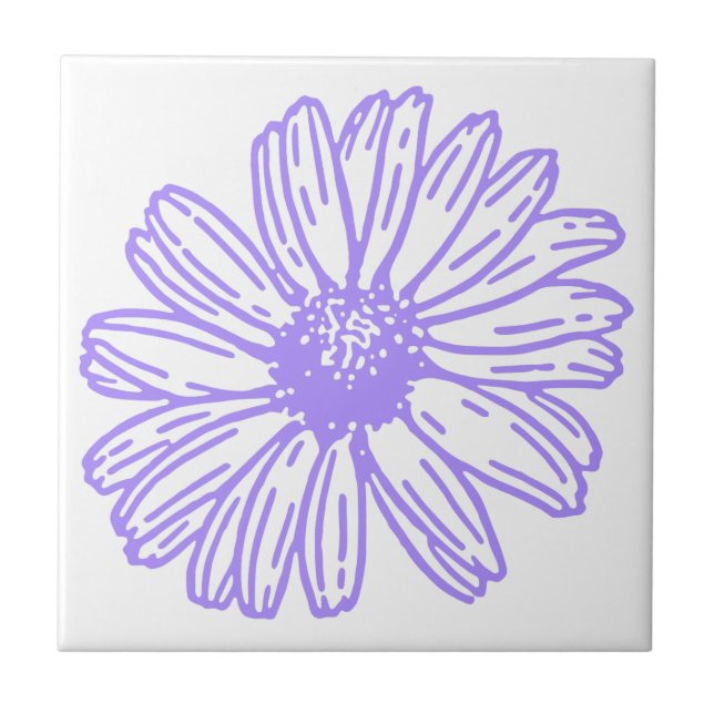 Pastel Purple Daisy Flower Print, Hippie Floral Tile (Front)