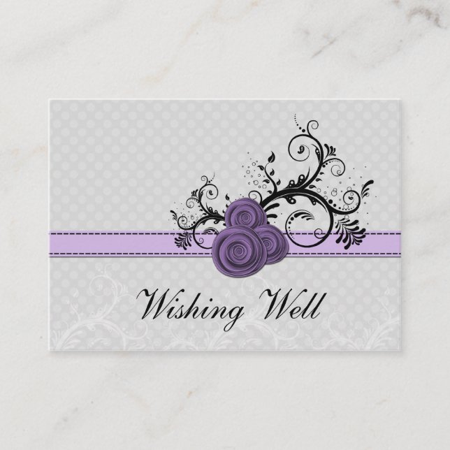 pastel purple damask polka dots wishing well cards (Front)