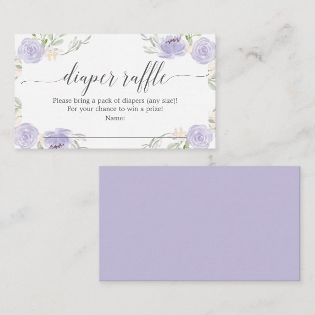 Pastel Purple Diaper Raffle Baby Shower Card (Front/Back)