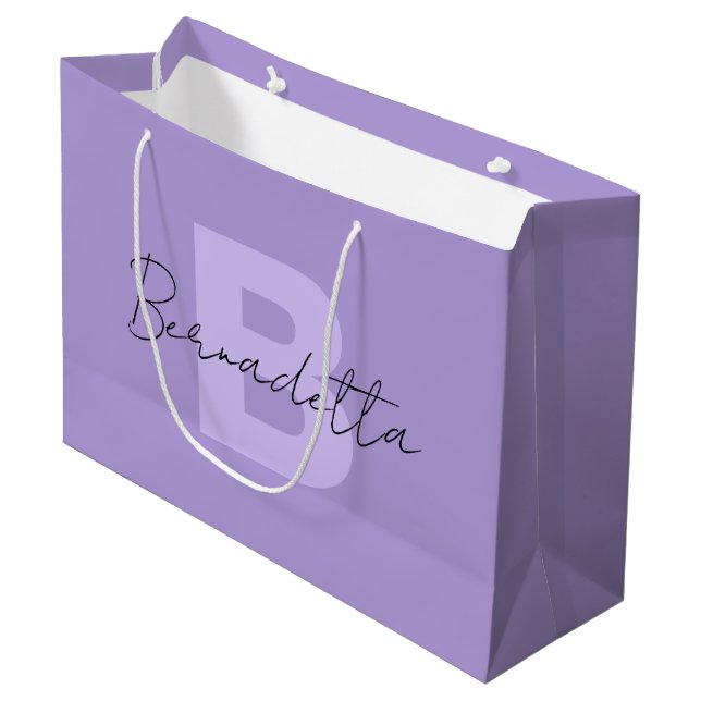 Pastel Purple | Elegant Handwritten Name Script Large Gift Bag (Front Angled)