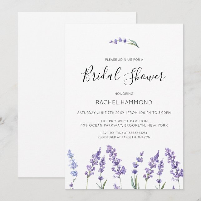 Pastel Purple Floral Bridal Shower Invitation (Front/Back)