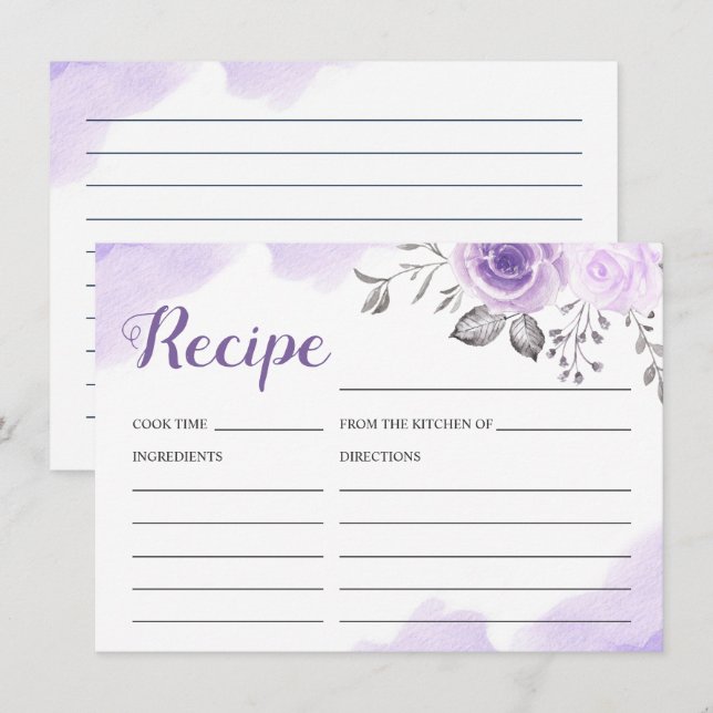 Pastel Purple Floral Bridal Shower Recipe Card (Front/Back)